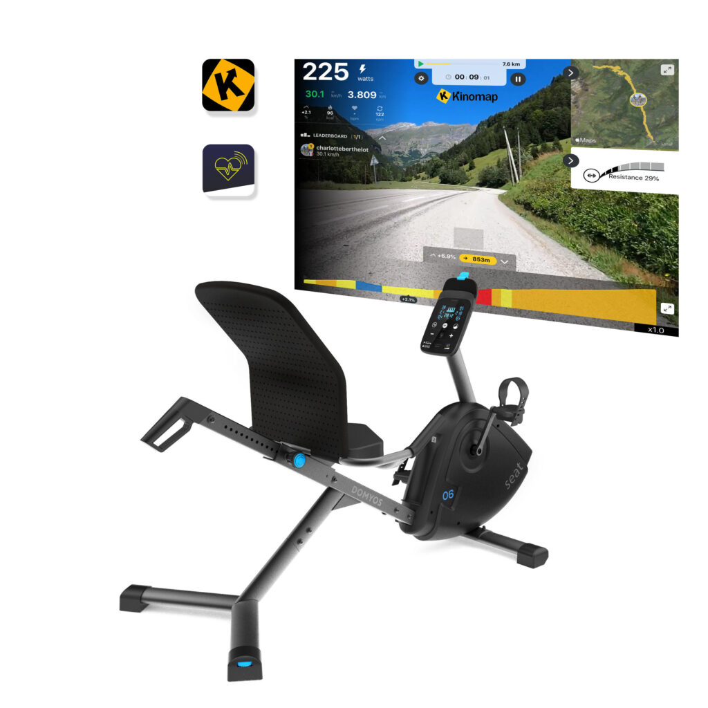 Bicicleta estática semitumbado Volante inercia 6 Kg EB Seat Bluetooth Domyos